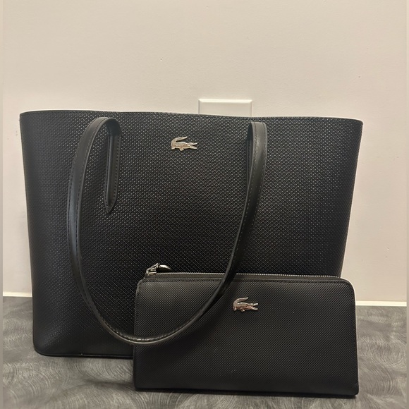 LACOSTE SAC CABAS CHANTACO EN CUIR PIQUÉ + PORTEFEUILLE - Picture 1 of 12
